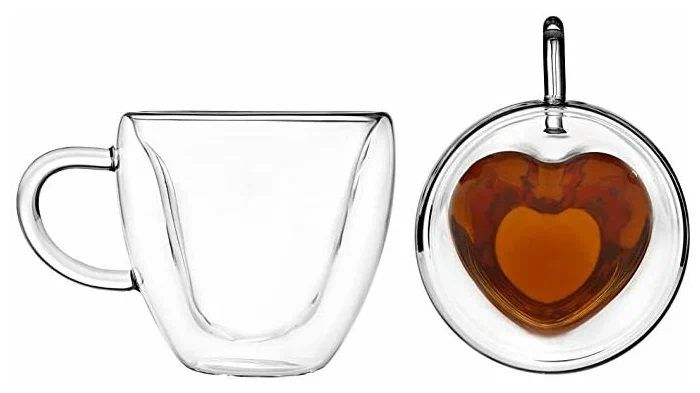 картинка Чашка с двойными стенками из стекла в виде сердца TECO TC-G025, 200мл от магазина Одежда+