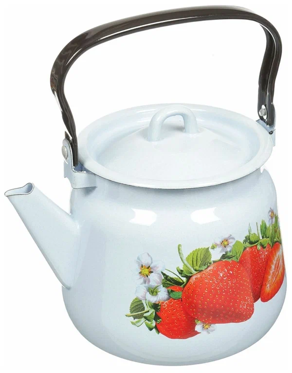 картинка Чайник эмаль 3 л/белый/рисунок/кнопка/С2716,3П от магазина Одежда+