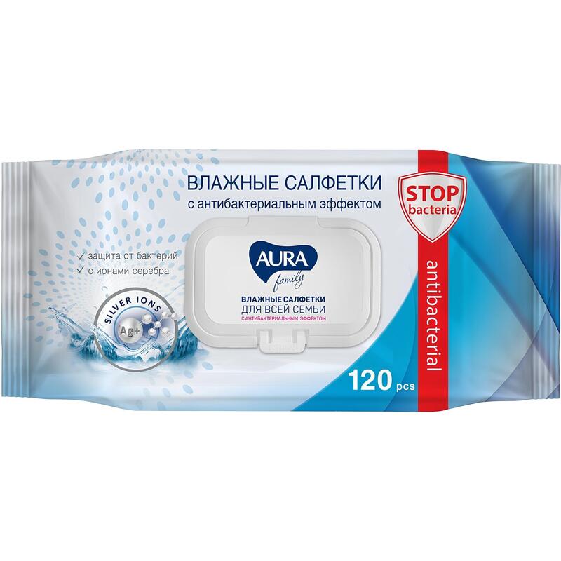 картинка Влажные салфетки AURA FAMILY 120 шт/Кс3870 от магазина Одежда+