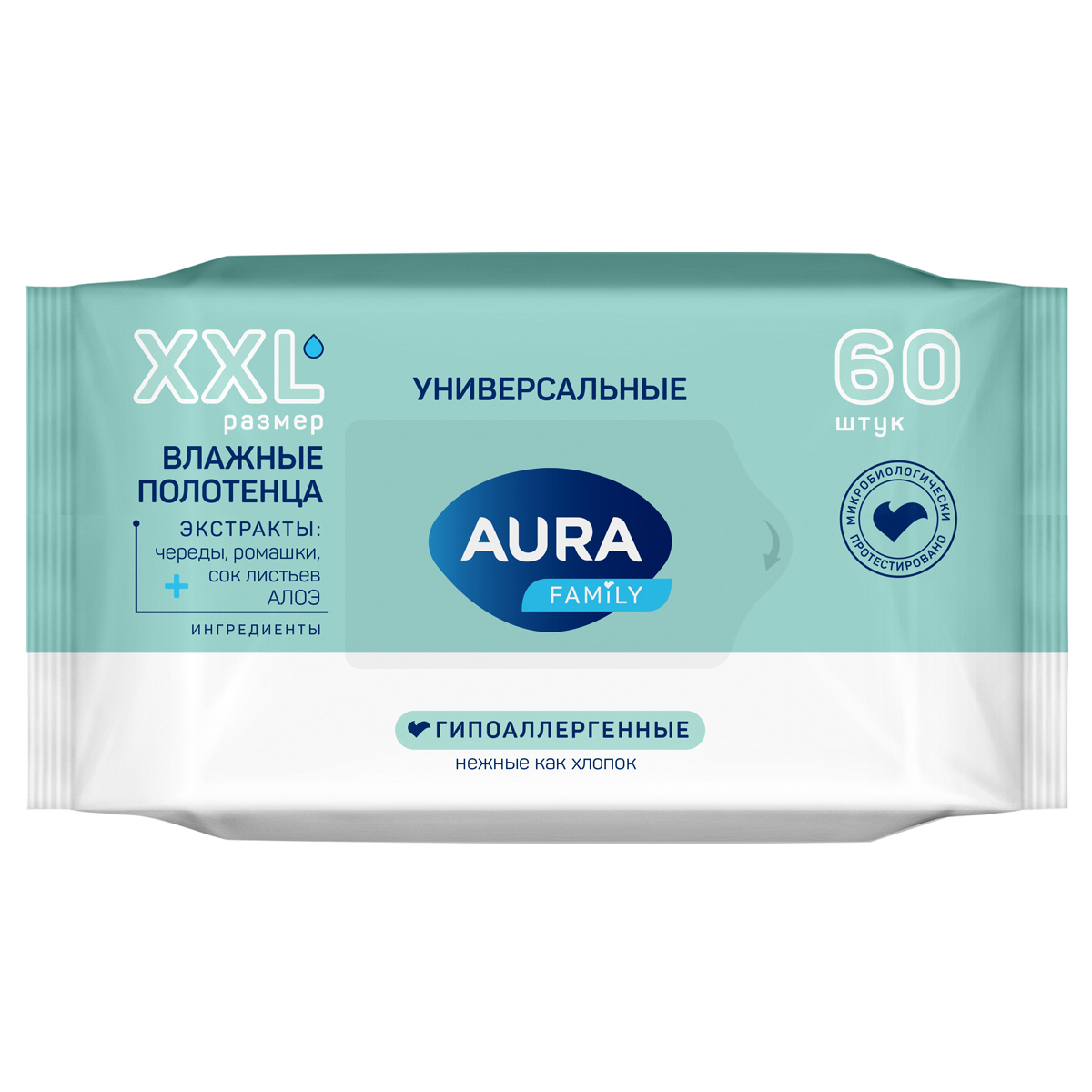 картинка Влажные полотенца 60шт AURA Family от магазина Одежда+
